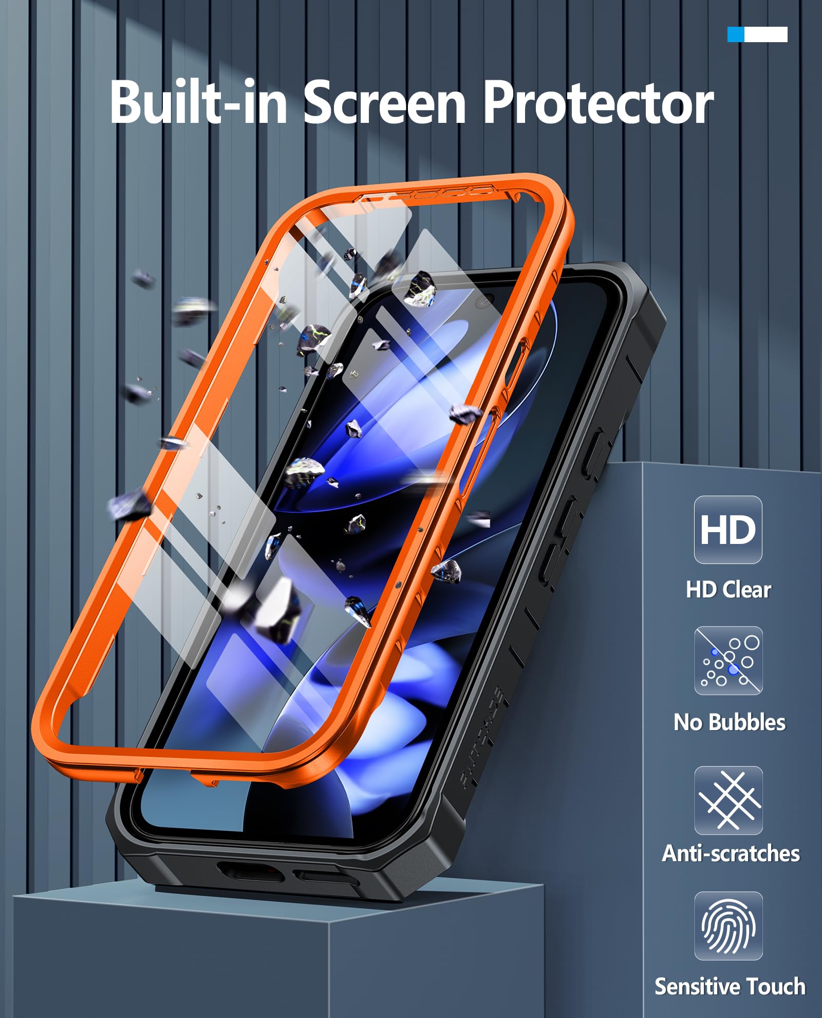 Foto 6 pulgar | Funda De Teléfono Fntcase Para Google Pixel 9a Con Soporte Naranja - Venta Internacional.