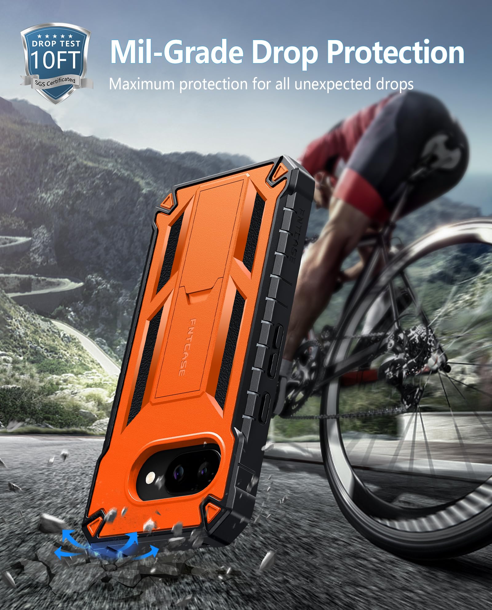 Foto 7 pulgar | Funda De Teléfono Fntcase Para Google Pixel 9a Con Soporte Naranja - Venta Internacional.