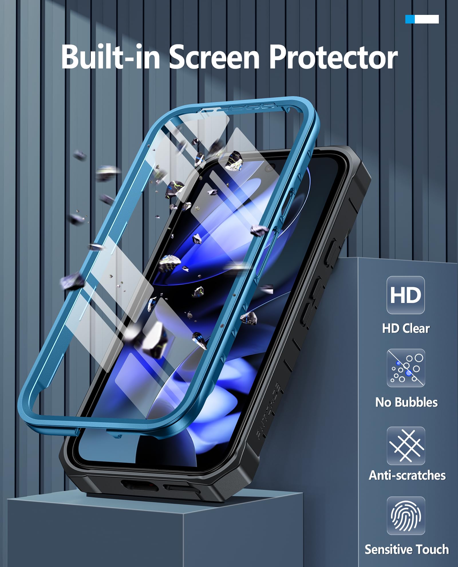 Foto 6 pulgar | Funda De Teléfono Fntcase Para Google Pixel 9a Con Soporte, Color Azul - Venta Internacional.