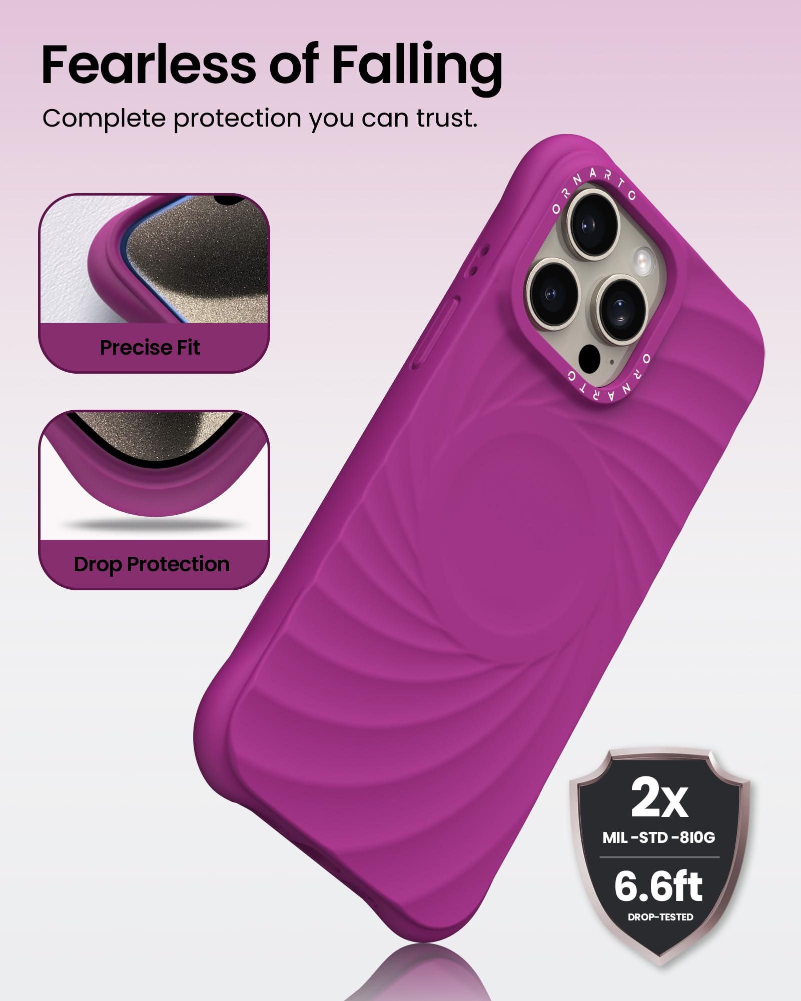 Foto 4 pulgar | Funda De Teléfono Ornarto Vortuxe Para Iphone 15 Pro 6.1 - Fucsia - Venta Internacional.