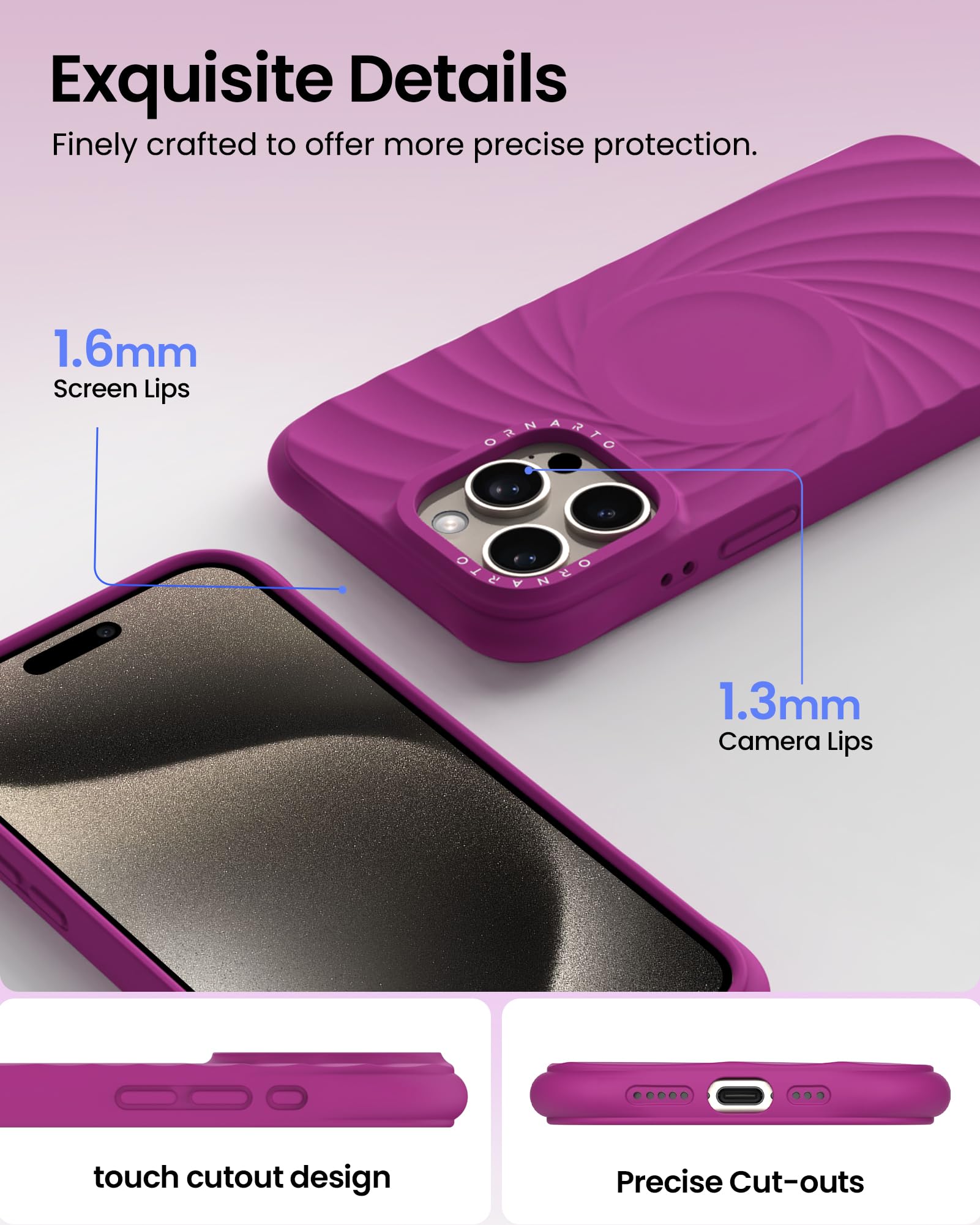 Foto 5 pulgar | Funda De Teléfono Ornarto Vortuxe Para Iphone 15 Pro 6.1 - Fucsia - Venta Internacional.