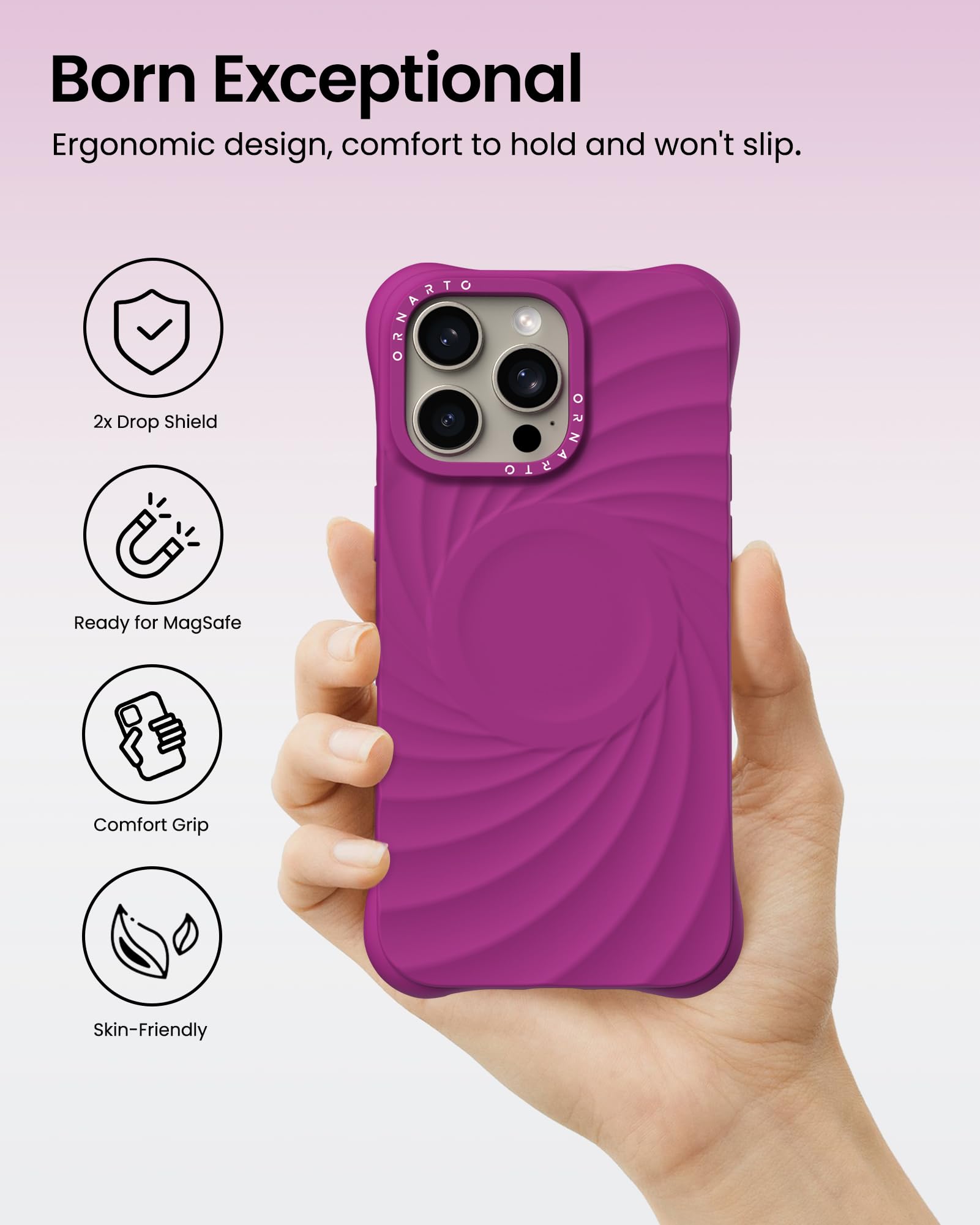 Foto 6 pulgar | Funda De Teléfono Ornarto Vortuxe Para Iphone 15 Pro 6.1 - Fucsia - Venta Internacional.