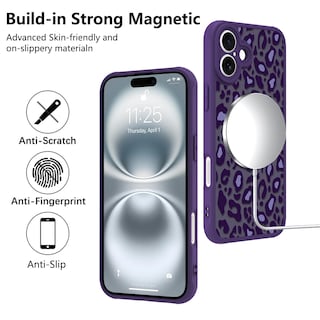 Foto 5 | Funda Kanghar Para Iphone 16 Plus Con Estampado De Leopardo Morado Magsafe - Venta Internacional.