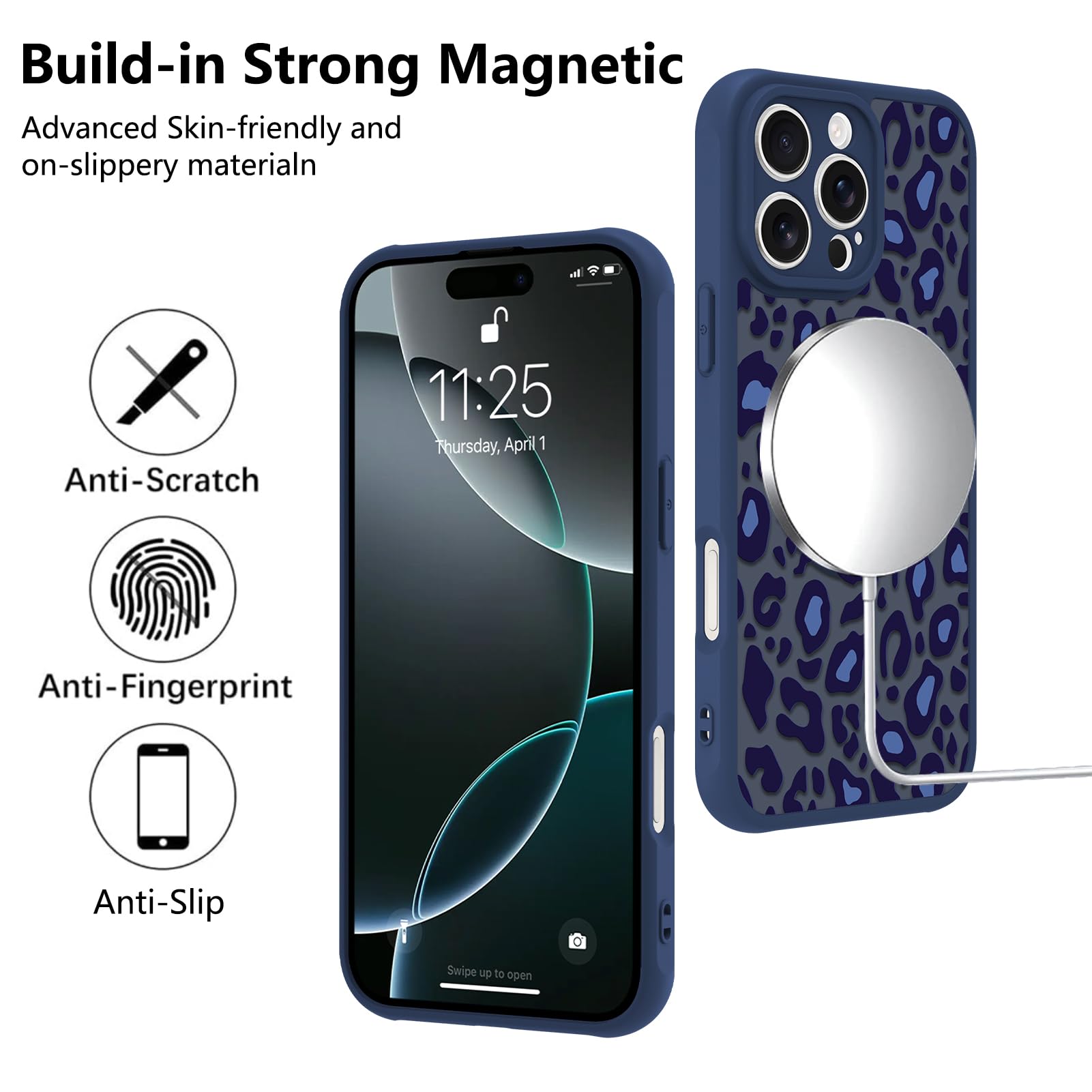 Foto 5 | Funda Kanghar Para Iphone 16 Pro Con Estampado De Leopardo Azul Y Magsafe - Venta Internacional.