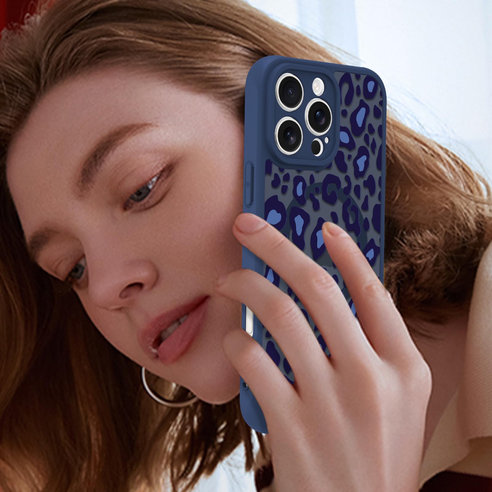 Foto 7 pulgar | Funda Kanghar Para Iphone 16 Pro Con Estampado De Leopardo Azul Y Magsafe - Venta Internacional.