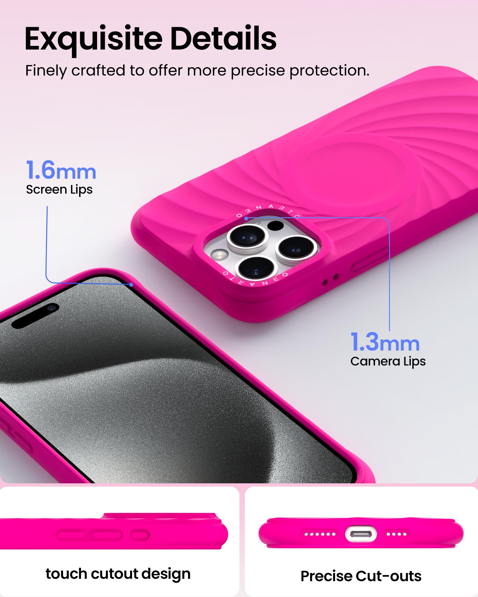 Foto 5 pulgar | Funda Ornarto Vortuxe Para Iphone 15 Pro Max, Color Rosa Intenso - Venta Internacional.
