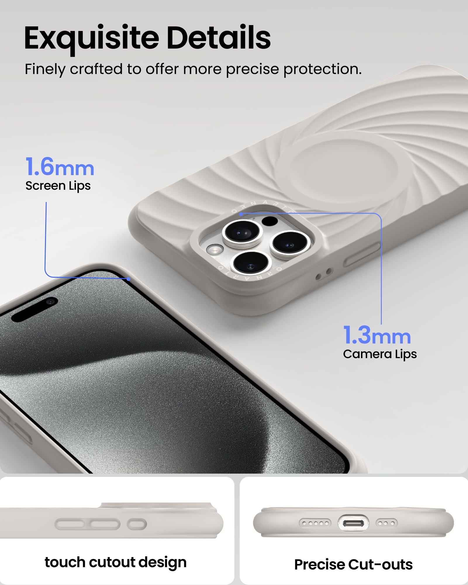 Foto 4 | Funda De Teléfono Ornarto Vortuxe Para Iphone 15 Pro 6.1 Stone Grey - Venta Internacional.