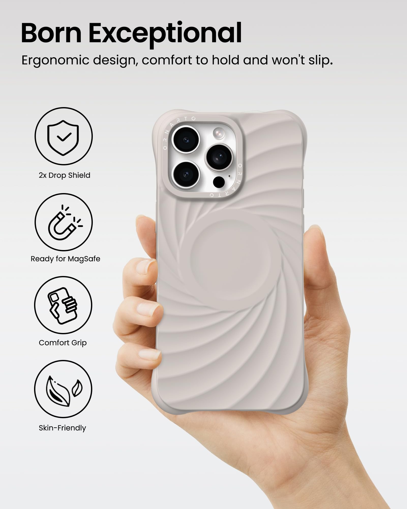 Foto 6 pulgar | Funda De Teléfono Ornarto Vortuxe Para Iphone 15 Pro 6.1 Stone Grey - Venta Internacional.