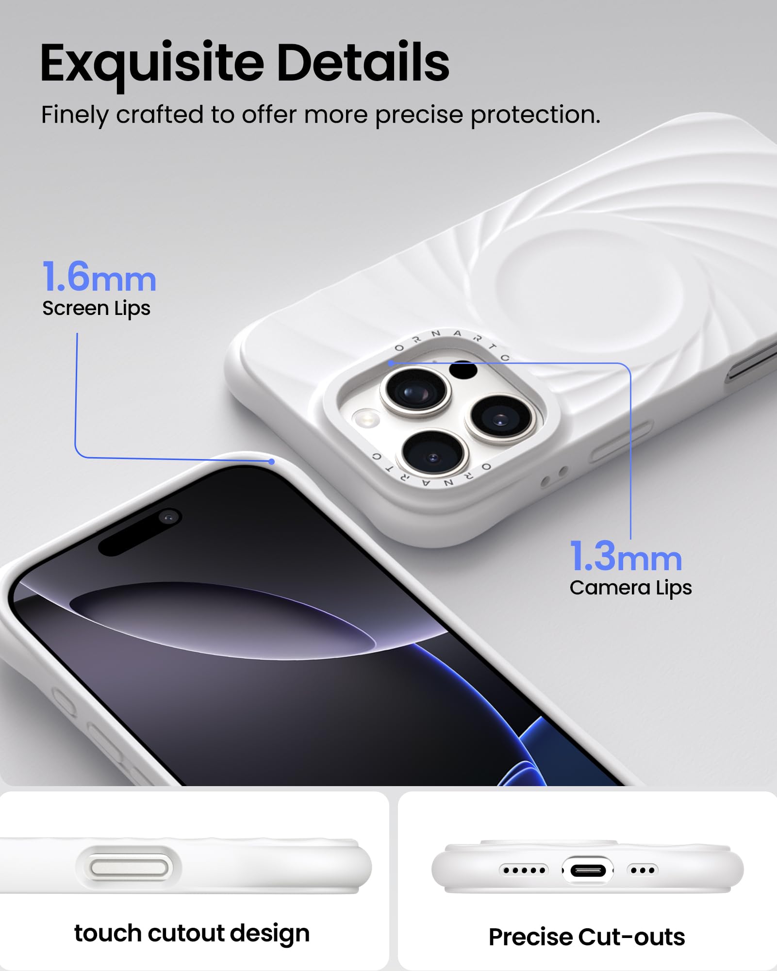 Foto 5 pulgar | Funda De Teléfono Ornarto Vortuxe Para Iphone 16 Pro Max Blanca - Venta Internacional.