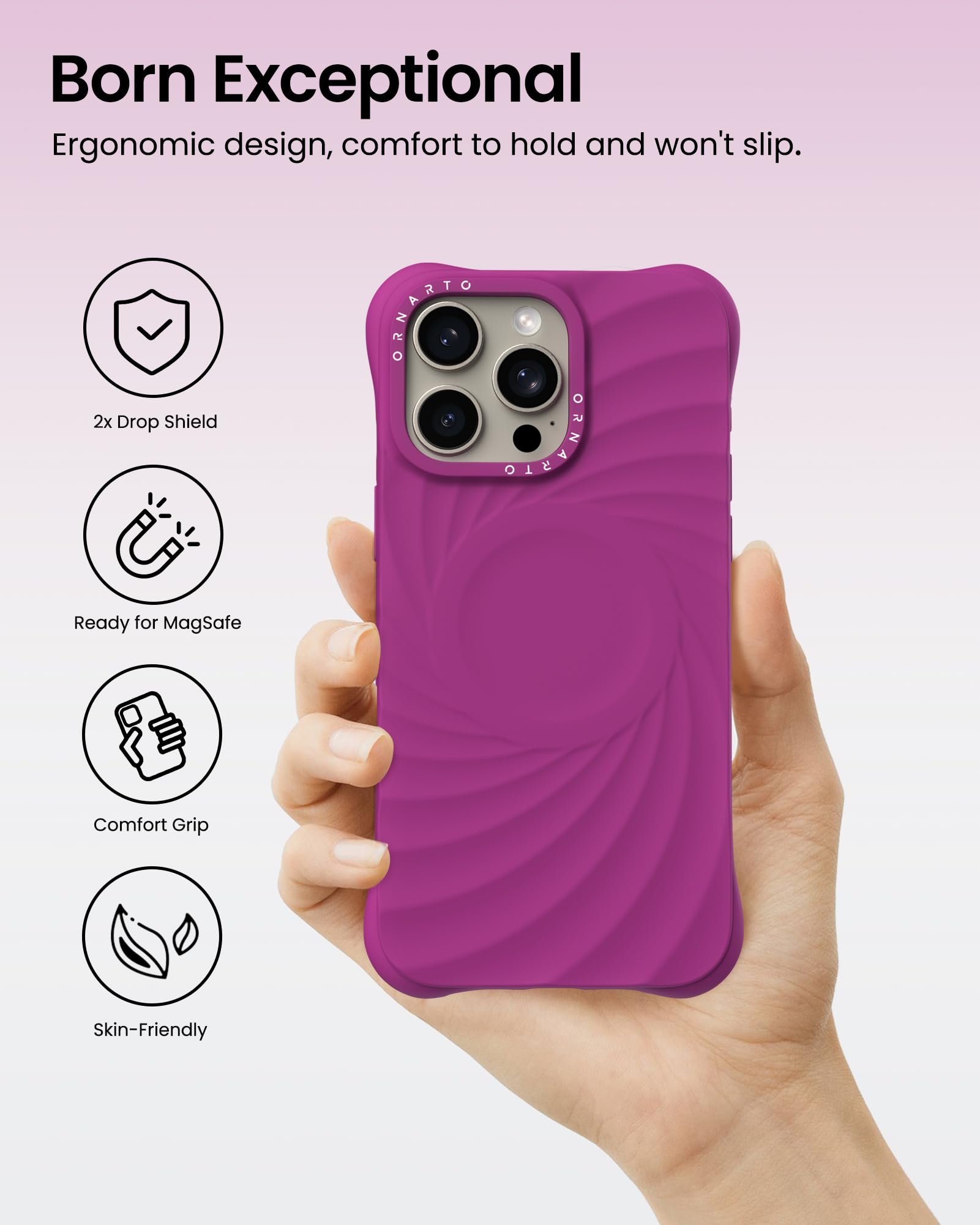 Foto 5 | Funda De Teléfono Ornarto Vortuxe Para Iphone 15 Pro Max Fucsia - Venta Internacional.