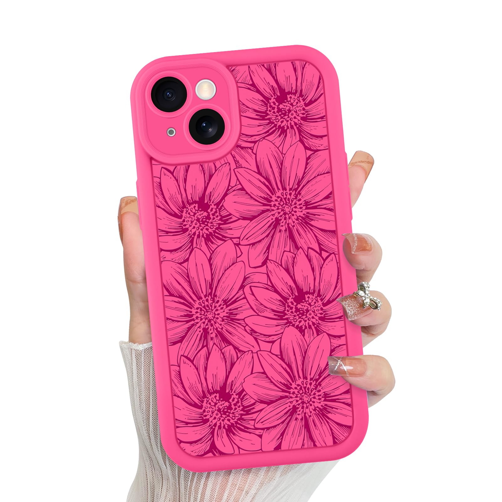 Foto 1 | Funda De Teléfono Mzelq Para Iphone 15 De Silicona Con Forma De Girasol, Color Rosa Intenso - Venta Internacional.
