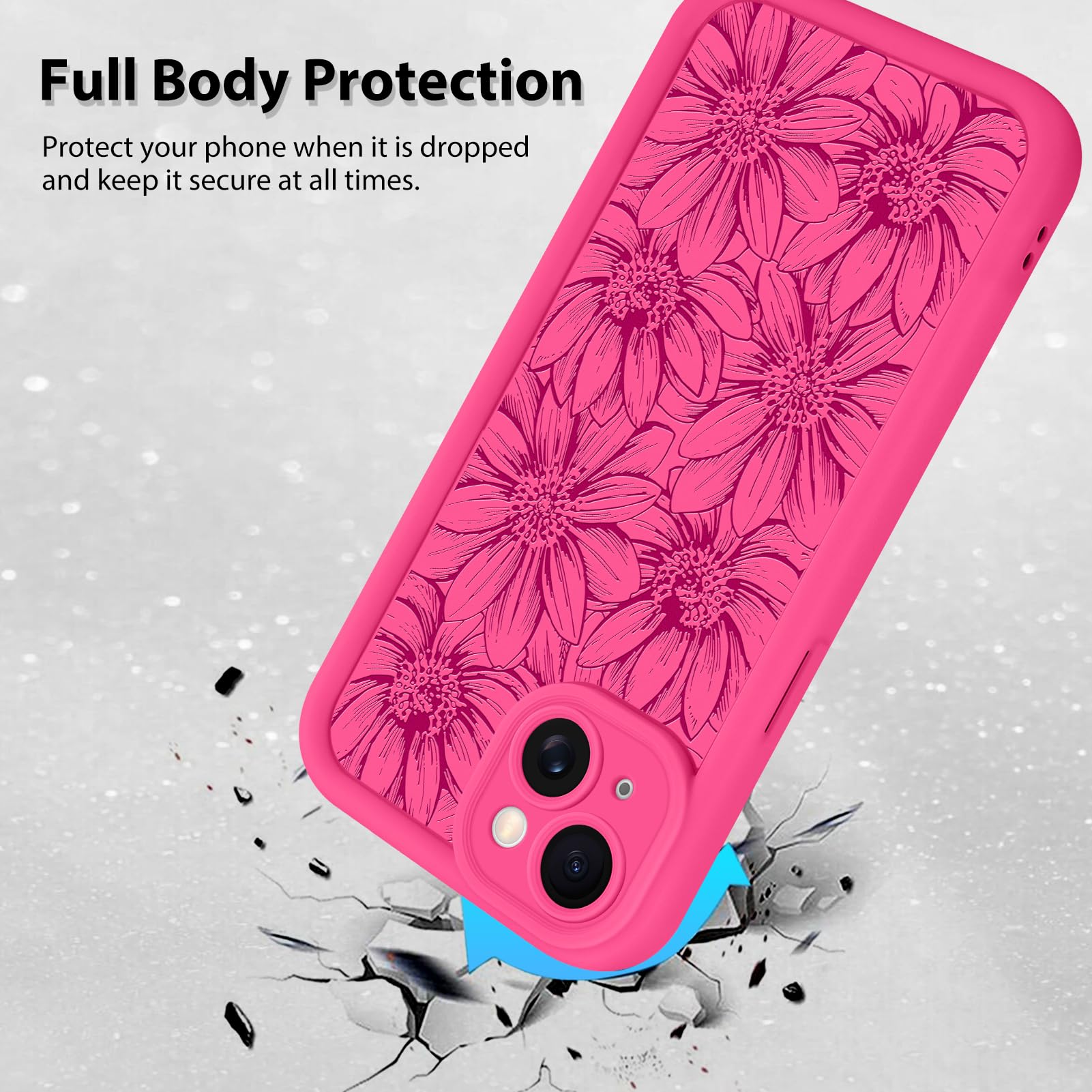 Foto 3 pulgar | Funda De Teléfono Mzelq Para Iphone 15 De Silicona Con Forma De Girasol, Color Rosa Intenso - Venta Internacional.