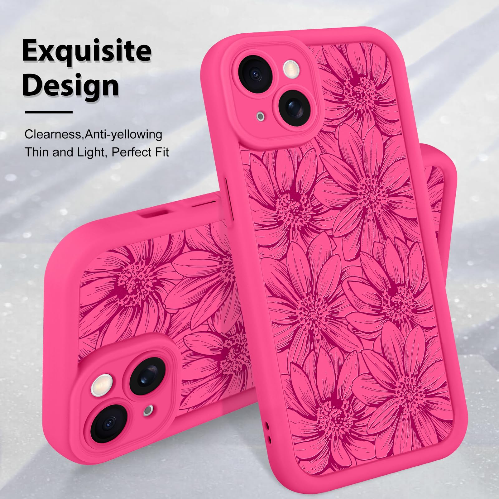 Foto 3 | Funda De Teléfono Mzelq Para Iphone 15 De Silicona Con Forma De Girasol, Color Rosa Intenso - Venta Internacional.