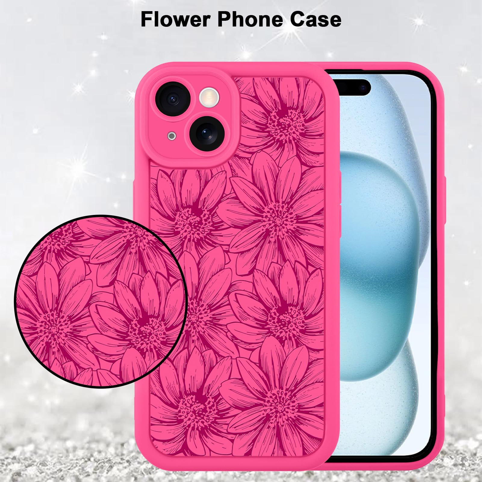 Foto 5 | Funda De Teléfono Mzelq Para Iphone 15 De Silicona Con Forma De Girasol, Color Rosa Intenso - Venta Internacional.