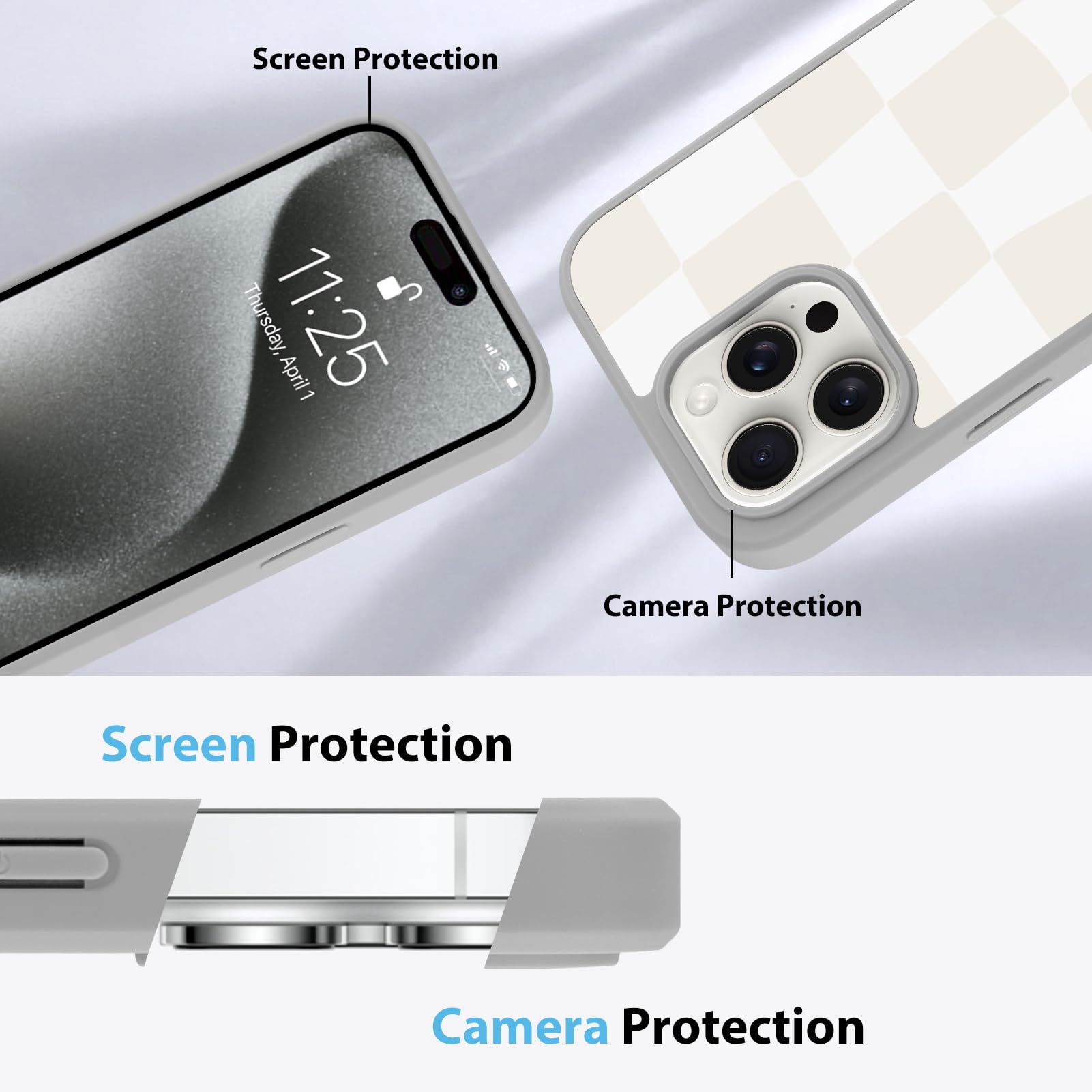 Foto 6 pulgar | Funda De Teléfono Kanghar Para Iphone 15 Pro Max A Cuadros, Gris Y Blanco - Venta Internacional.
