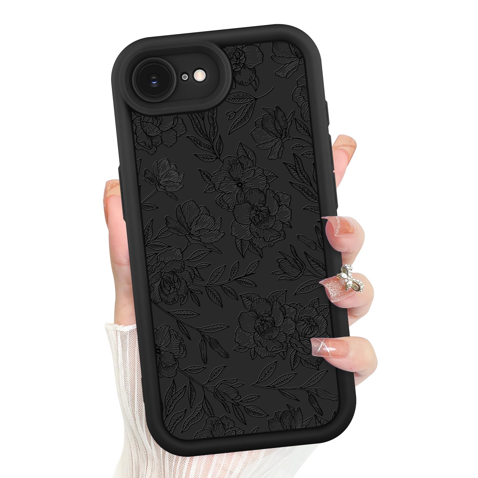 Foto 2 pulgar | Funda De Silicona Mzelq Para Iphone 16e Con Estampado Floral Rosa Negro - Venta Internacional.