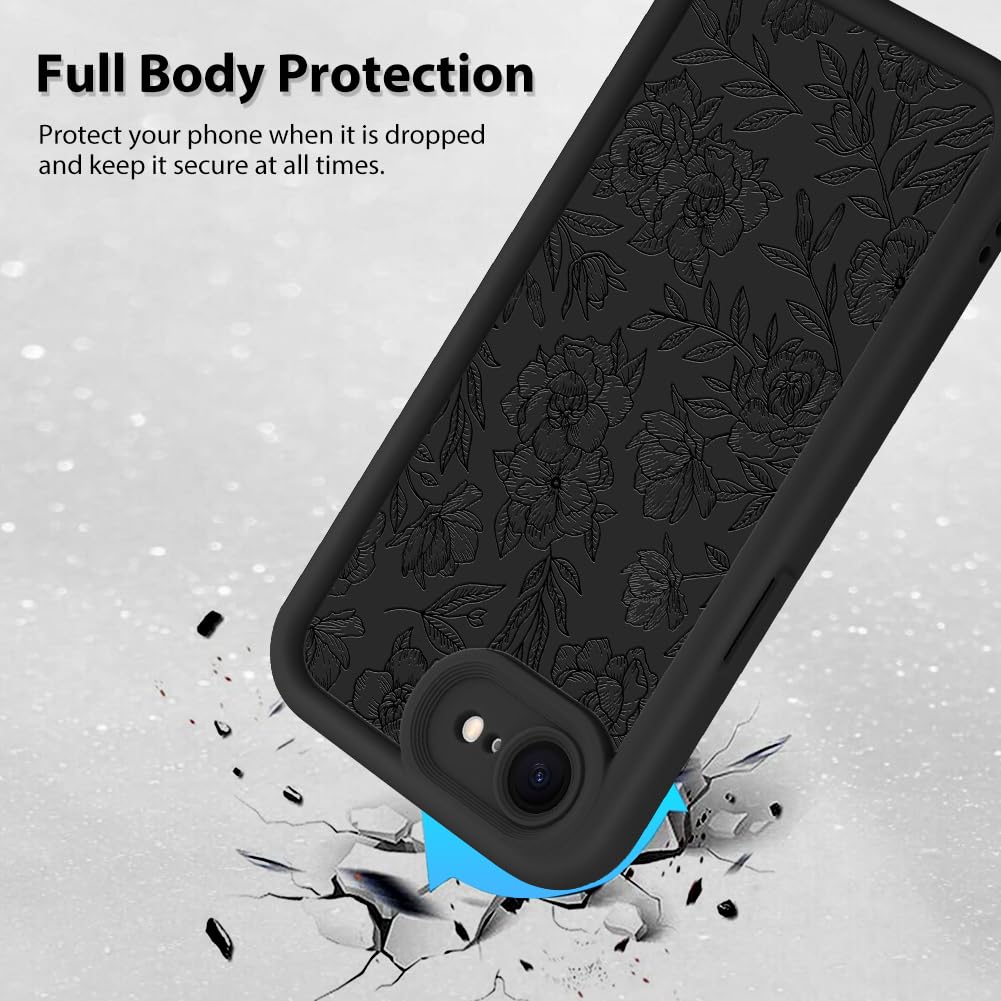 Foto 3 pulgar | Funda De Silicona Mzelq Para Iphone 16e Con Estampado Floral Rosa Negro - Venta Internacional.