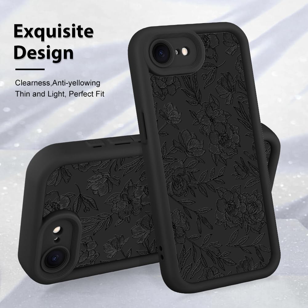 Foto 4 pulgar | Funda De Silicona Mzelq Para Iphone 16e Con Estampado Floral Rosa Negro - Venta Internacional.
