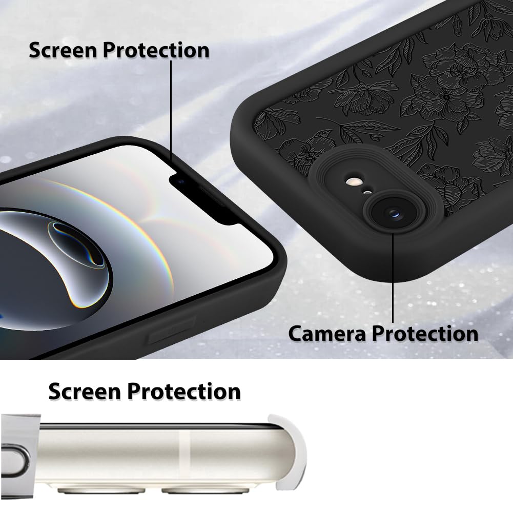 Foto 5 pulgar | Funda De Silicona Mzelq Para Iphone 16e Con Estampado Floral Rosa Negro - Venta Internacional.