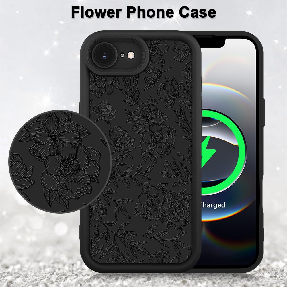 Foto 6 pulgar | Funda De Silicona Mzelq Para Iphone 16e Con Estampado Floral Rosa Negro - Venta Internacional.