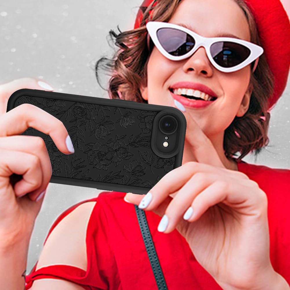Foto 7 pulgar | Funda De Silicona Mzelq Para Iphone 16e Con Estampado Floral Rosa Negro - Venta Internacional.