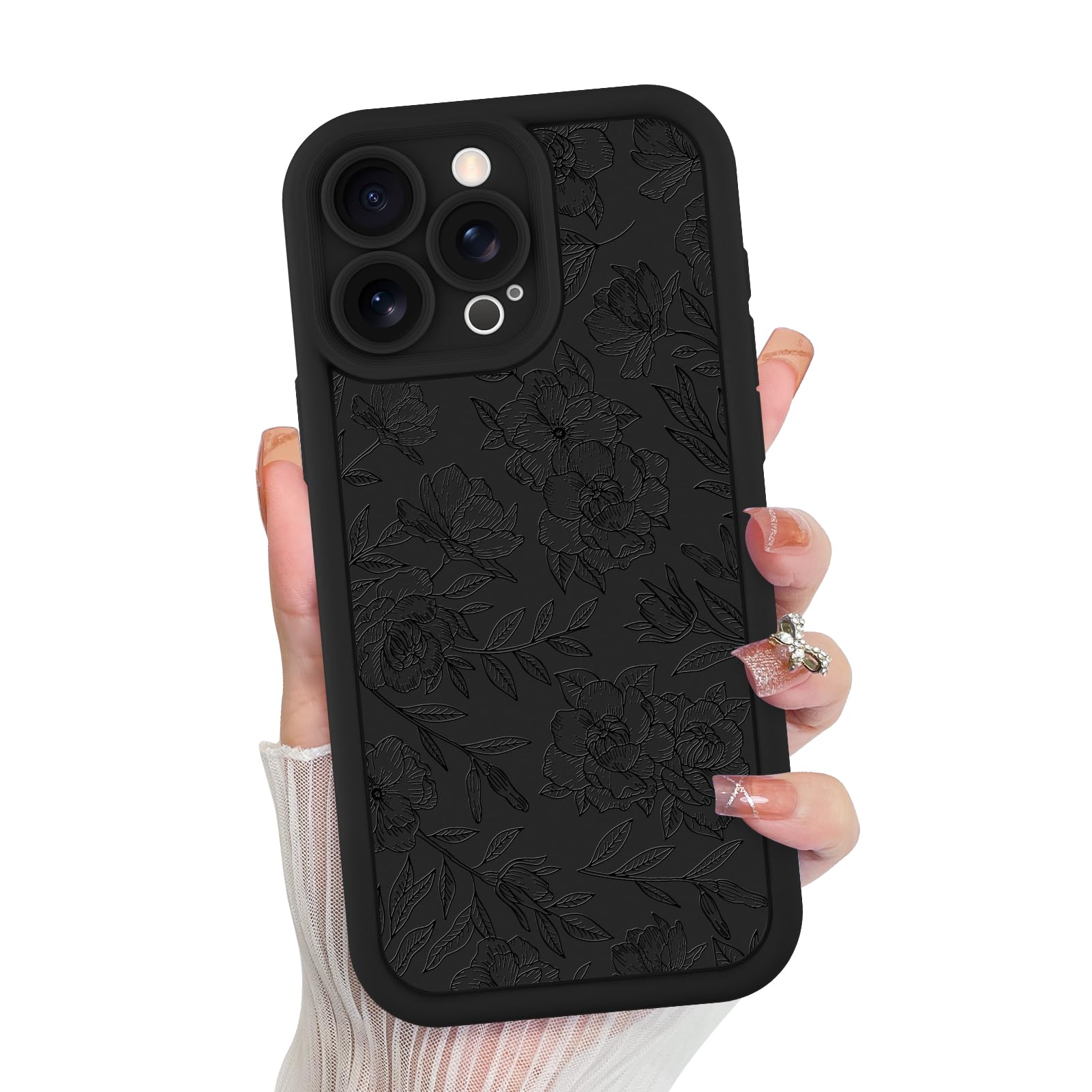 Funda De Teléfono Mzelq Para Iphone 15 Pro Max De Silicona Con Estampado Floral Negro - Venta Internacional.