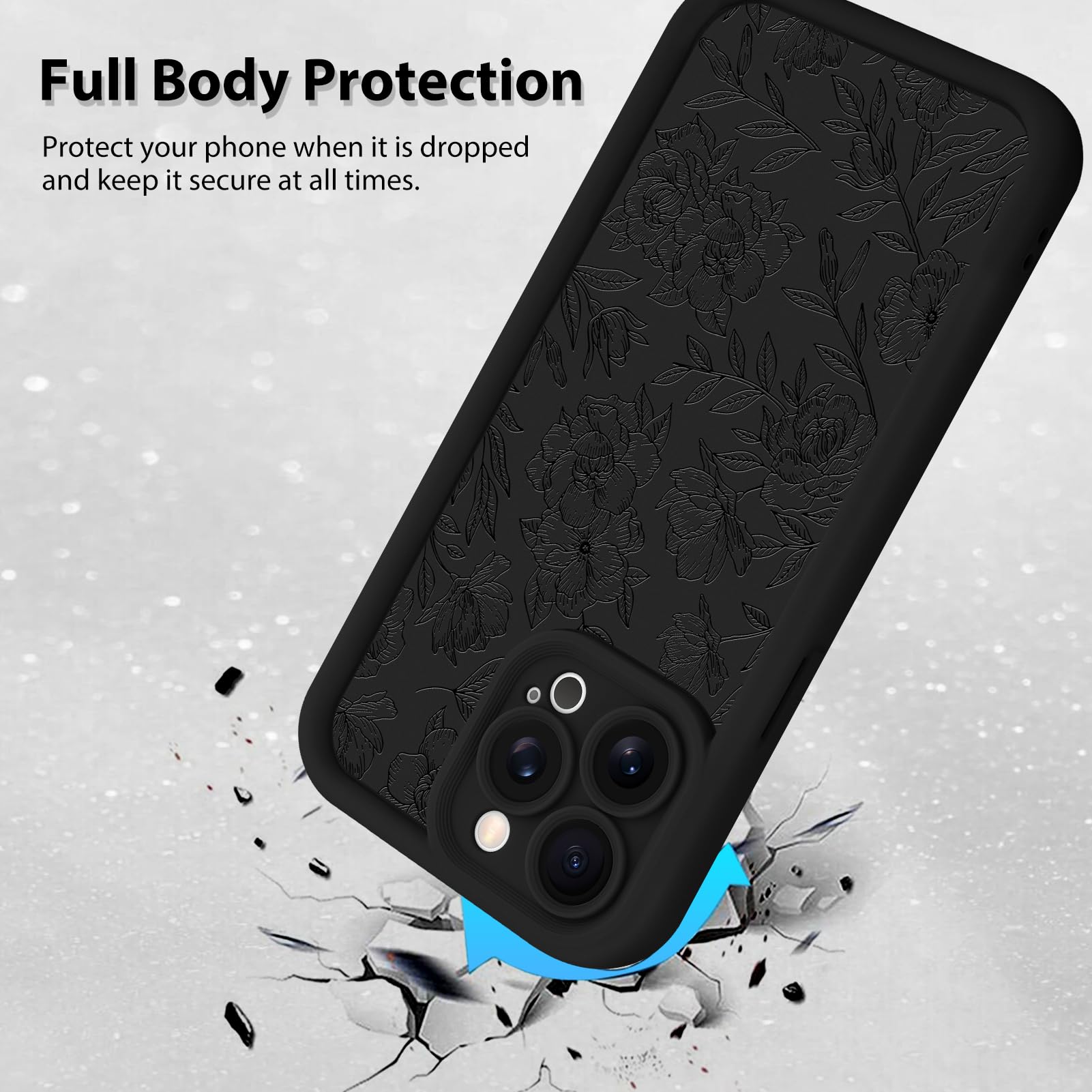 Foto 2 | Funda De Teléfono Mzelq Para Iphone 15 Pro Max De Silicona Con Estampado Floral Negro - Venta Internacional.