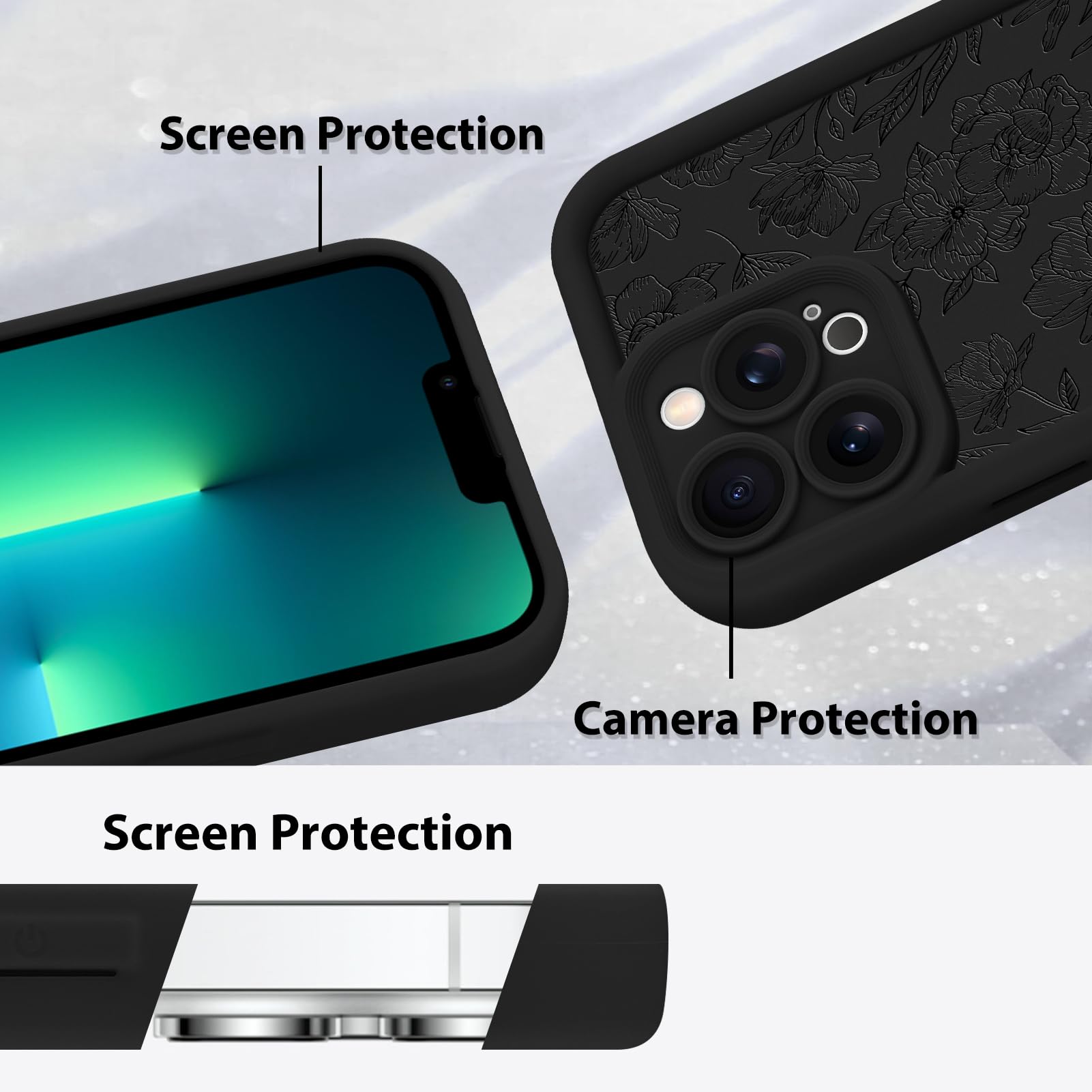 Foto 4 | Funda De Teléfono Mzelq Con Flores De Silicona Para Iphone 13 Pro Max - Venta Internacional.