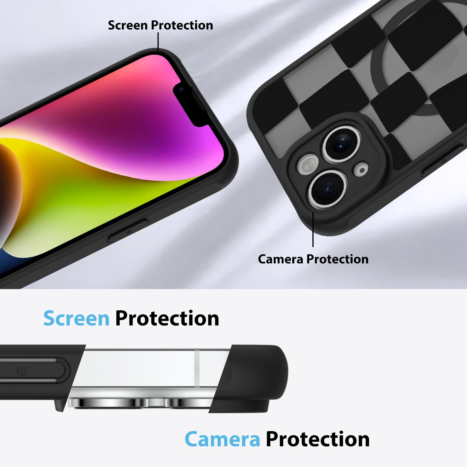 Foto 6 pulgar | Funda De Teléfono Kanghar Para Iphone 14 De Estética Mate A Cuadros - Venta Internacional.