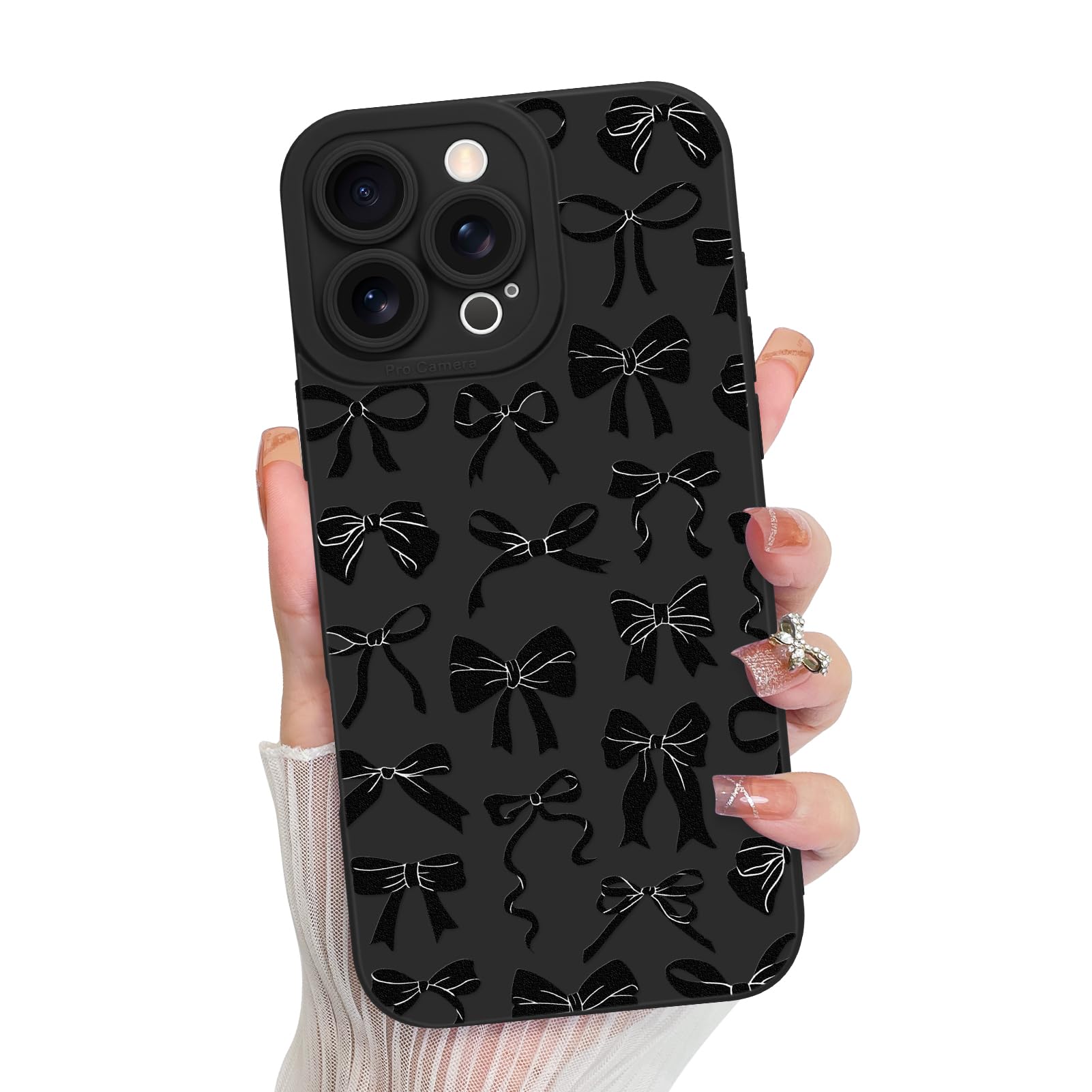Foto 2 pulgar | Funda De Teléfono Mzelq Para Iphone 16 Pro Con Forma De Lazo De Silicona, Pintura Negra - Venta Internacional.