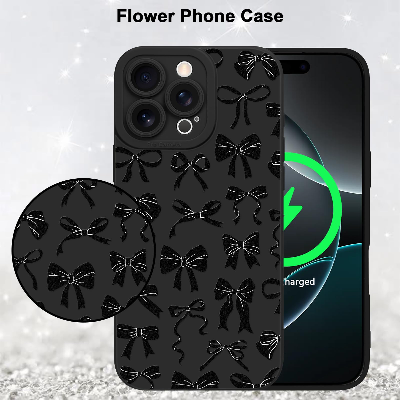Foto 6 pulgar | Funda De Teléfono Mzelq Para Iphone 16 Pro Con Forma De Lazo De Silicona, Pintura Negra - Venta Internacional.