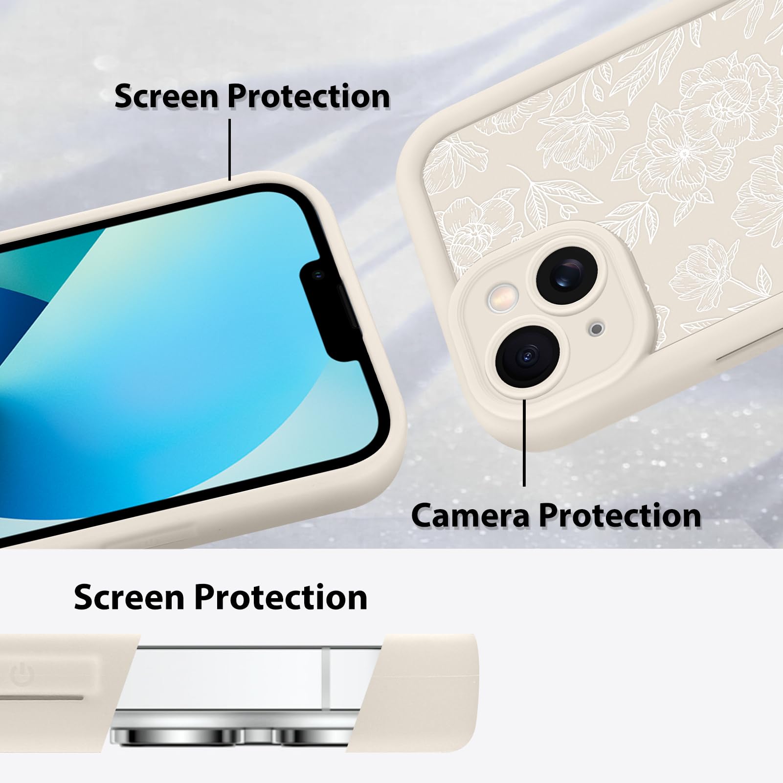 Foto 5 pulgar | Funda De Teléfono Mzelq Para Iphone 13 De Silicona Con Estampado Floral Blanco - Venta Internacional.
