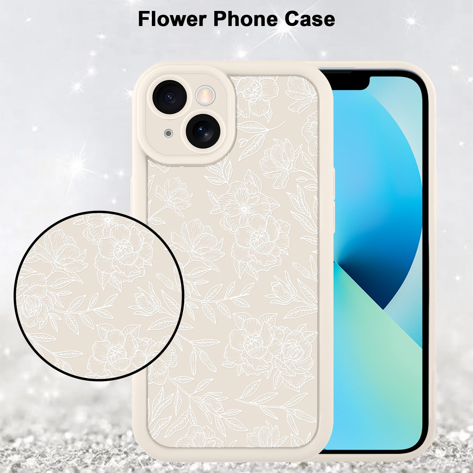 Foto 6 pulgar | Funda De Teléfono Mzelq Para Iphone 13 De Silicona Con Estampado Floral Blanco - Venta Internacional.