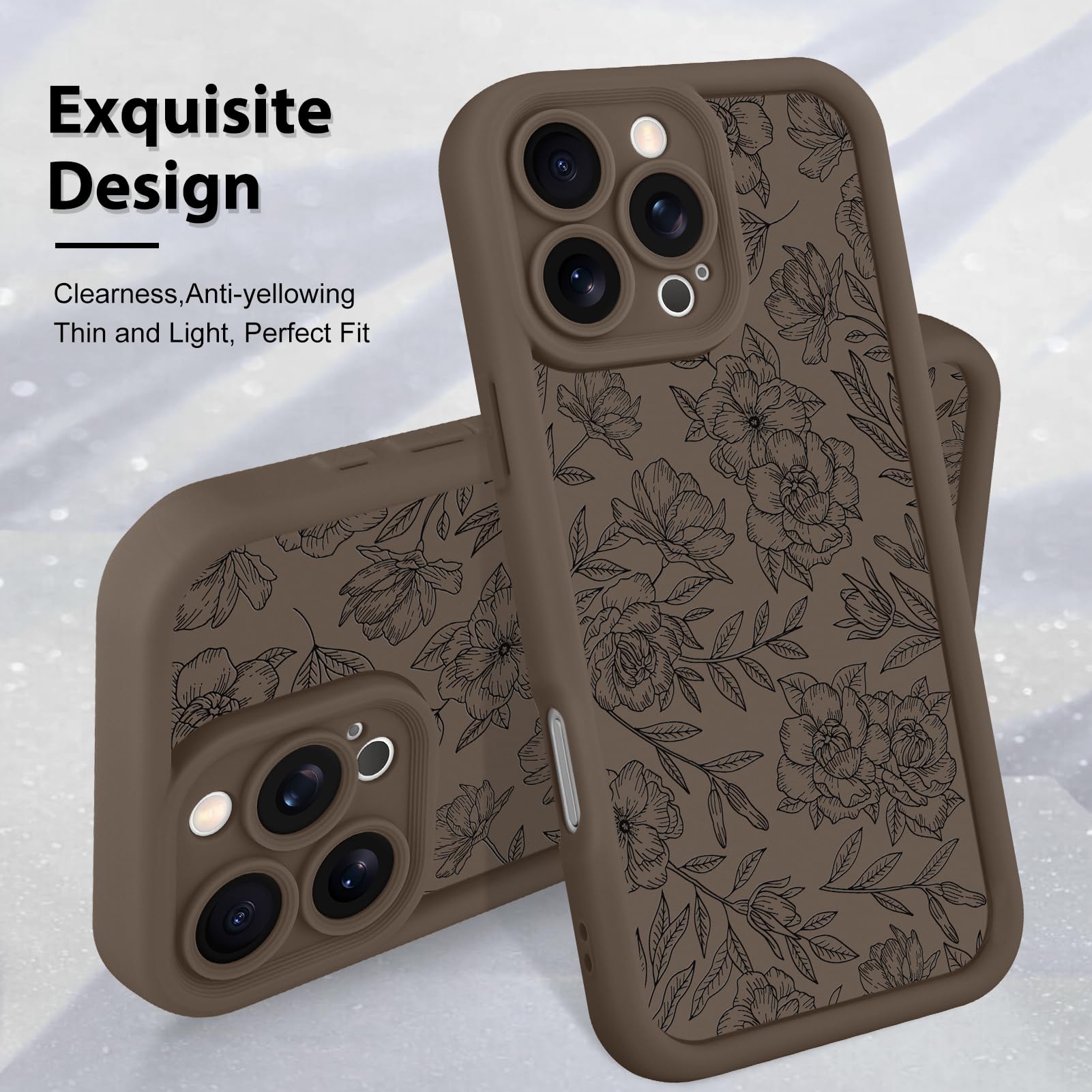 Foto 4 pulgar | Funda De Teléfono Mzelq Para Iphone 16 Pro Max De Silicona Con Estampado Floral Marrón - Venta Internacional.