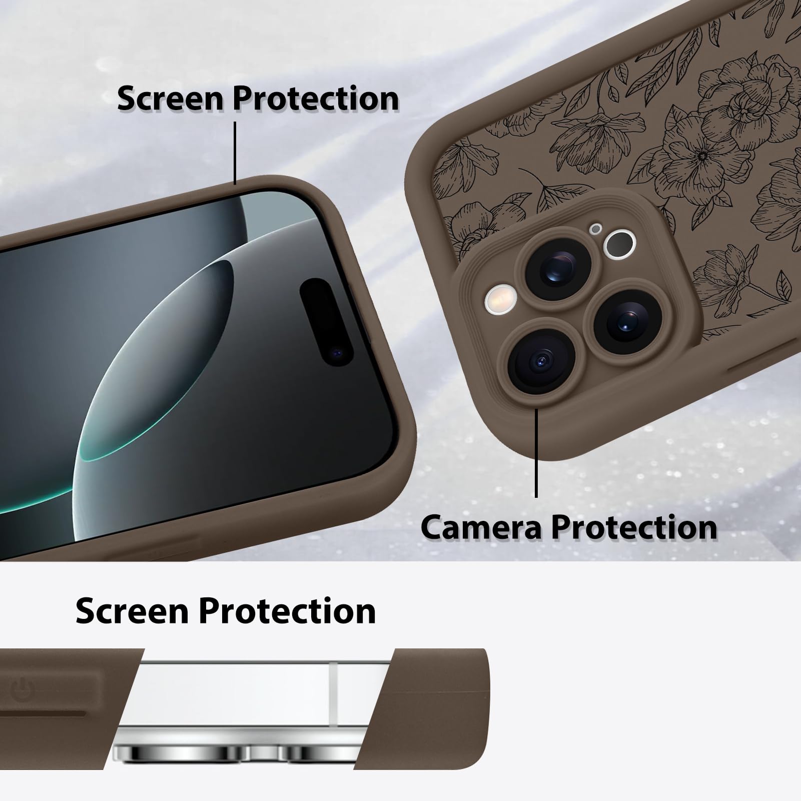 Foto 5 pulgar | Funda De Teléfono Mzelq Para Iphone 16 Pro Max De Silicona Con Estampado Floral Marrón - Venta Internacional.