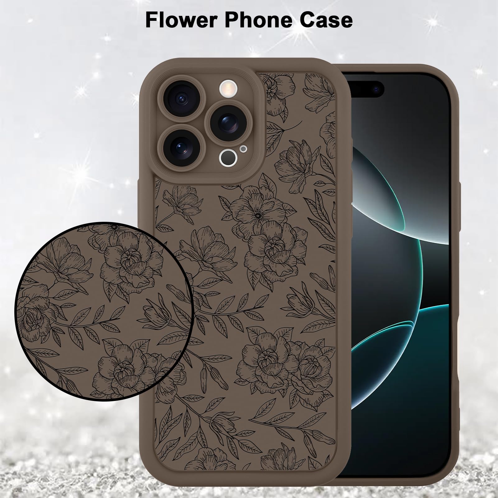Foto 6 pulgar | Funda De Teléfono Mzelq Para Iphone 16 Pro Max De Silicona Con Estampado Floral Marrón - Venta Internacional.