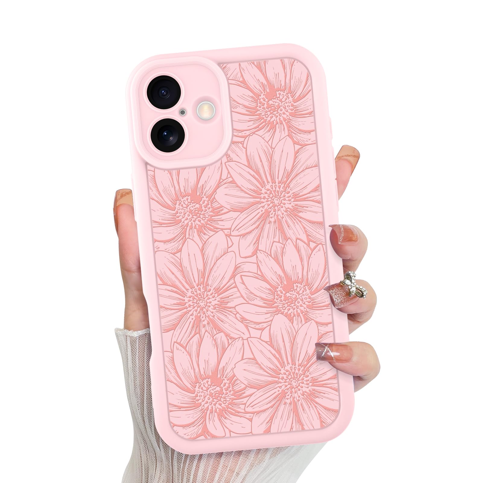 Foto 2 pulgar | Funda De Teléfono Mzelq Para Iphone 16 De Silicona, Color Rosa Girasol - Venta Internacional.