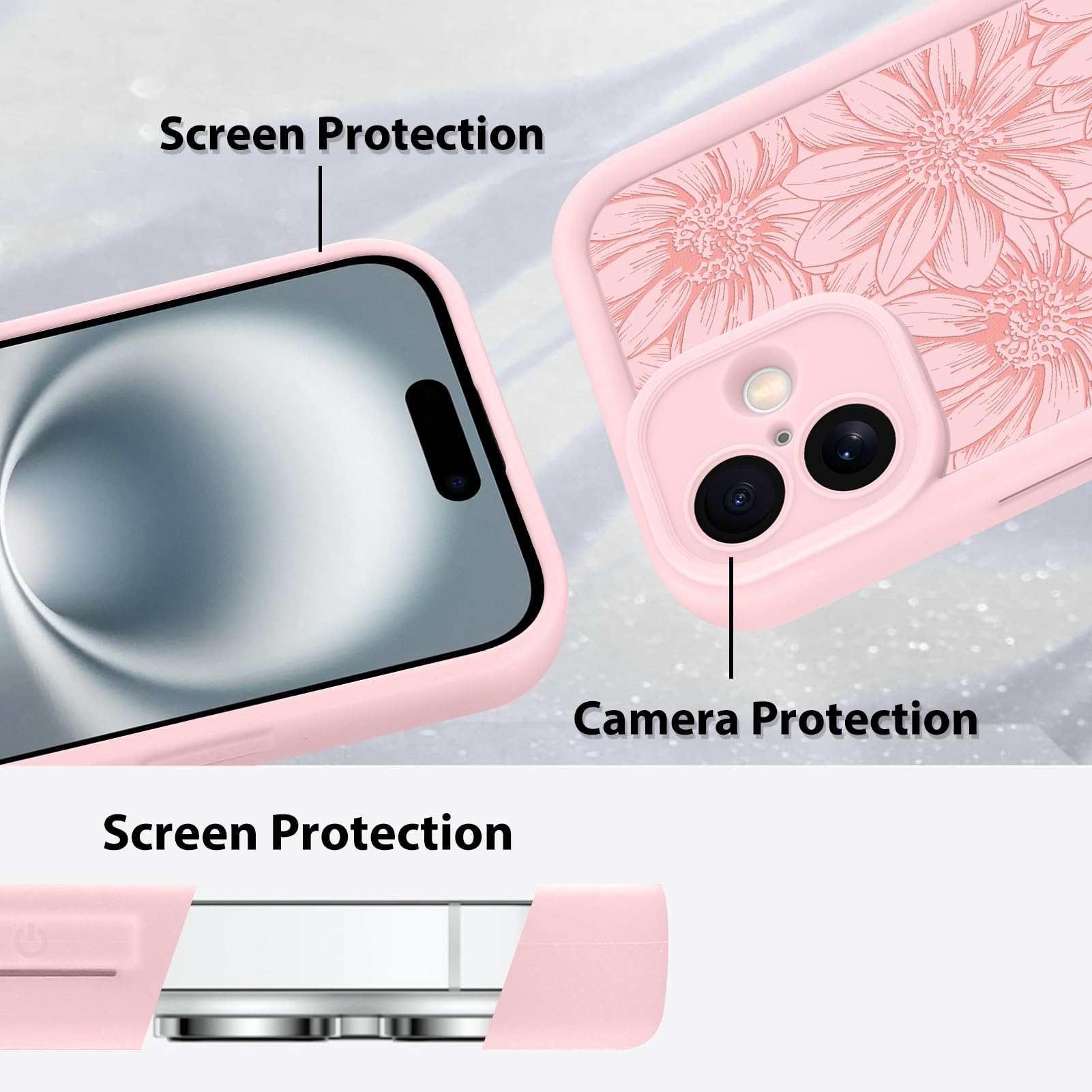 Foto 5 pulgar | Funda De Teléfono Mzelq Para Iphone 16 De Silicona, Color Rosa Girasol - Venta Internacional.