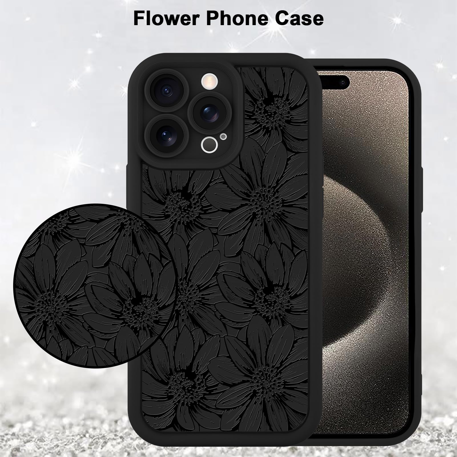 Foto 6 pulgar | Funda De Teléfono Mzelq Para Iphone 15 Pro De Silicona, Color Negro Con Forma De Girasol - Venta Internacional.