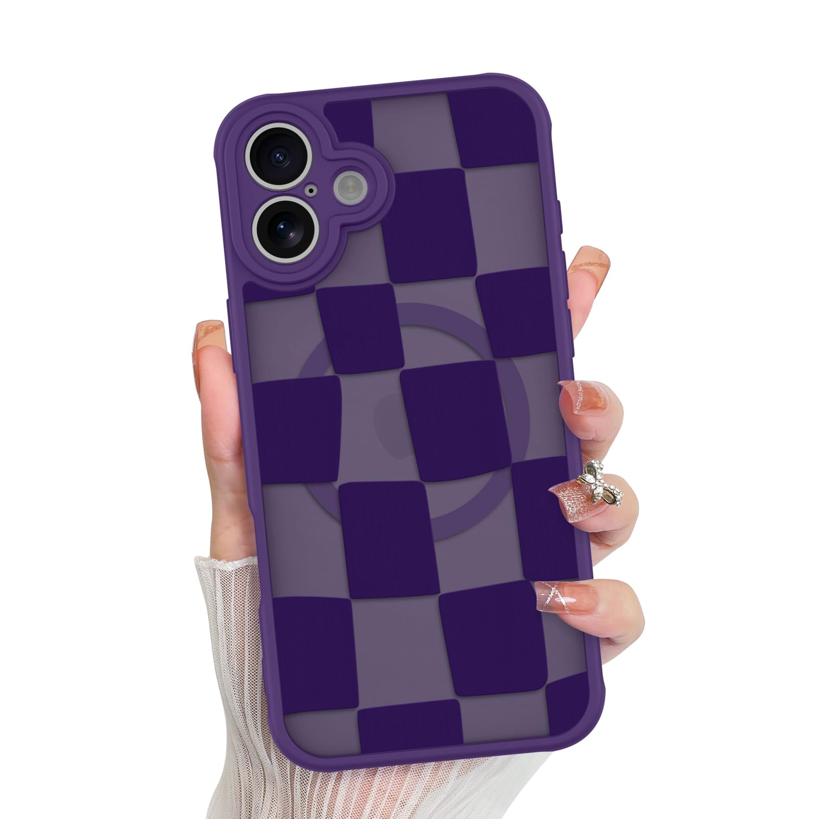 Foto 2 pulgar | Funda De Teléfono Kanghar Para Iphone 16, A Cuadros, Color Morado Mate - Venta Internacional.