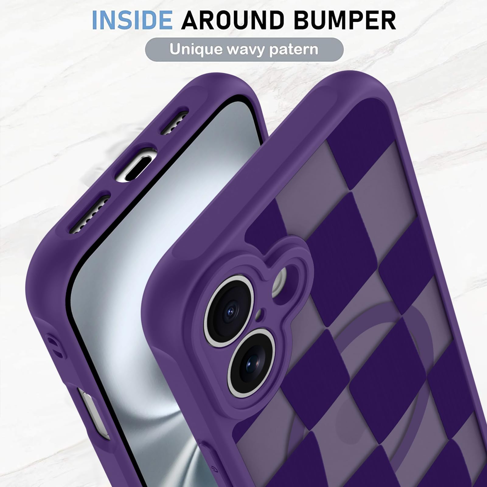 Foto 5 pulgar | Funda De Teléfono Kanghar Para Iphone 16, A Cuadros, Color Morado Mate - Venta Internacional.
