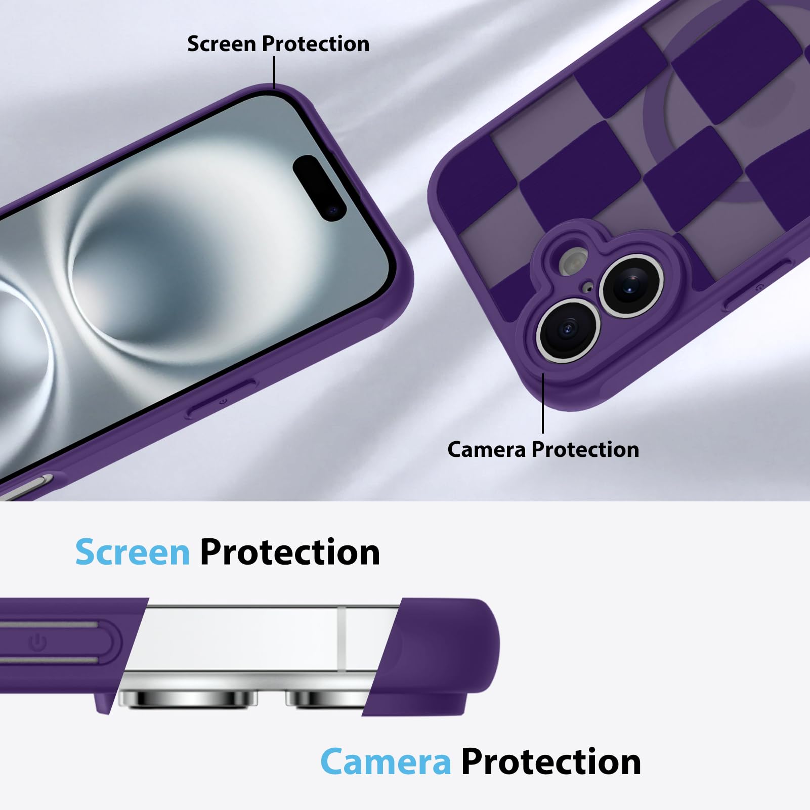 Foto 6 pulgar | Funda De Teléfono Kanghar Para Iphone 16, A Cuadros, Color Morado Mate - Venta Internacional.