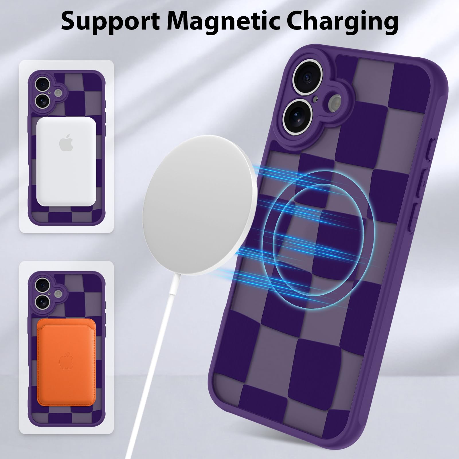 Foto 7 pulgar | Funda De Teléfono Kanghar Para Iphone 16, A Cuadros, Color Morado Mate - Venta Internacional.