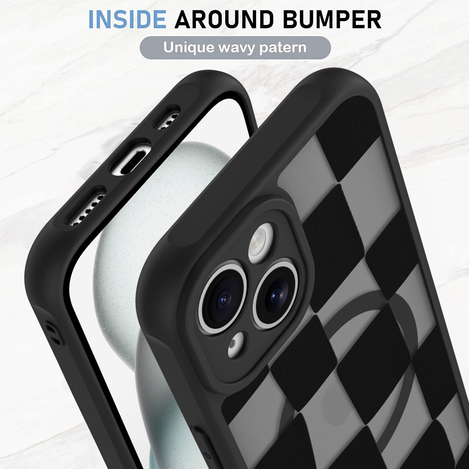 Foto 5 pulgar | Funda De Teléfono Kanghar Para Iphone 15 De Estética Mate A Cuadros - Venta Internacional.