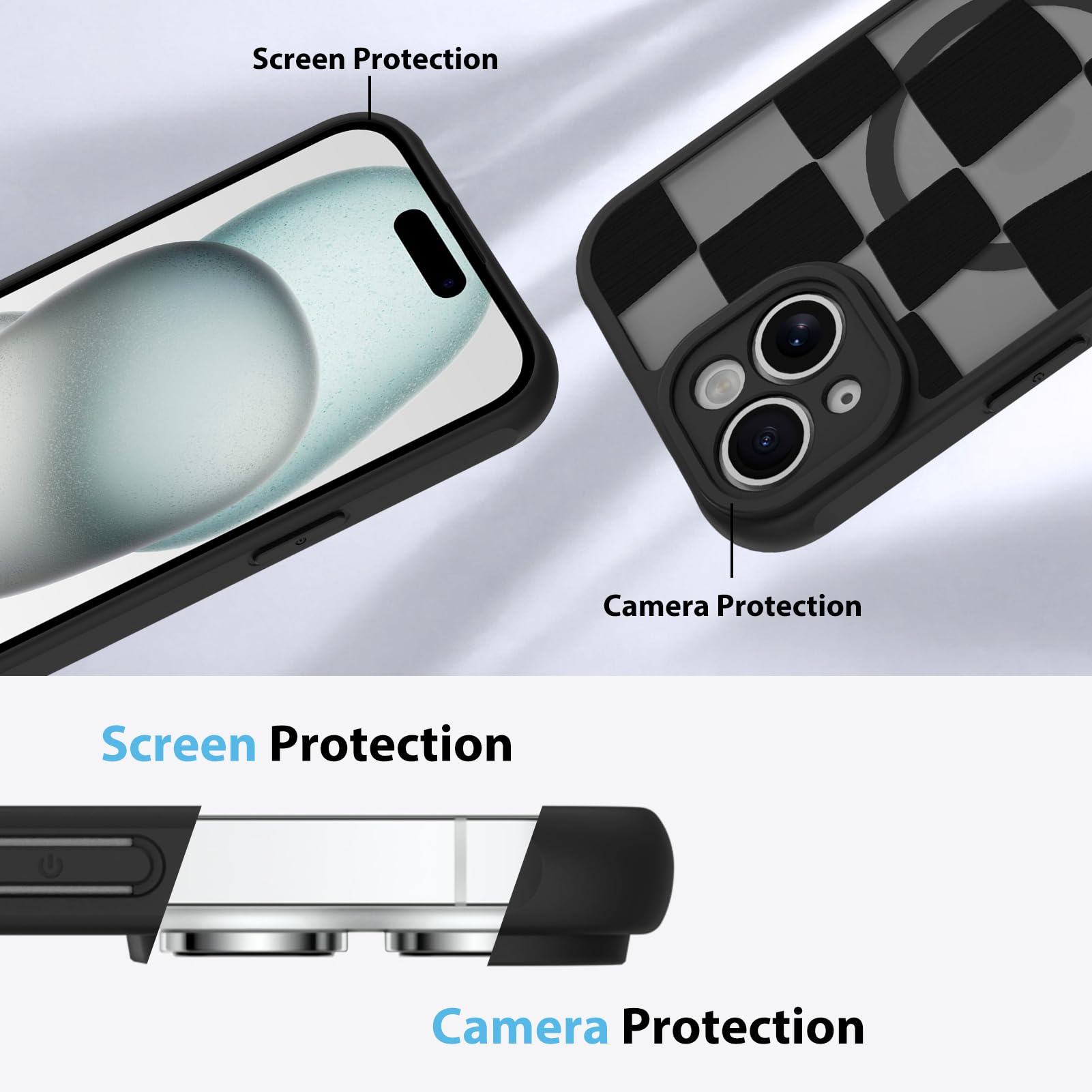 Foto 6 pulgar | Funda De Teléfono Kanghar Para Iphone 15 De Estética Mate A Cuadros - Venta Internacional.