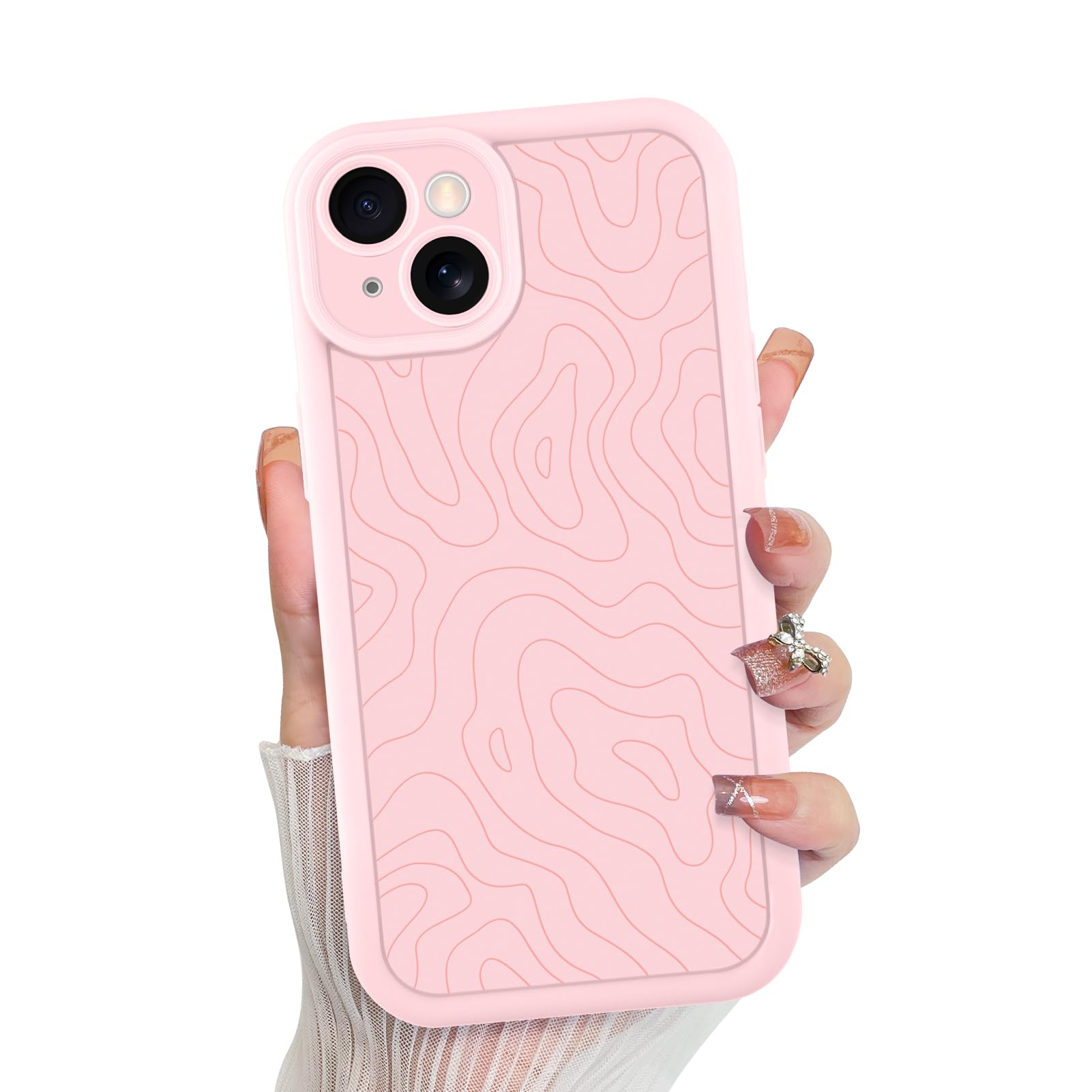 Foto 2 pulgar | Funda De Teléfono Mzelq Para Iphone 15 Silicone Wave Ripple Pink - Venta Internacional.