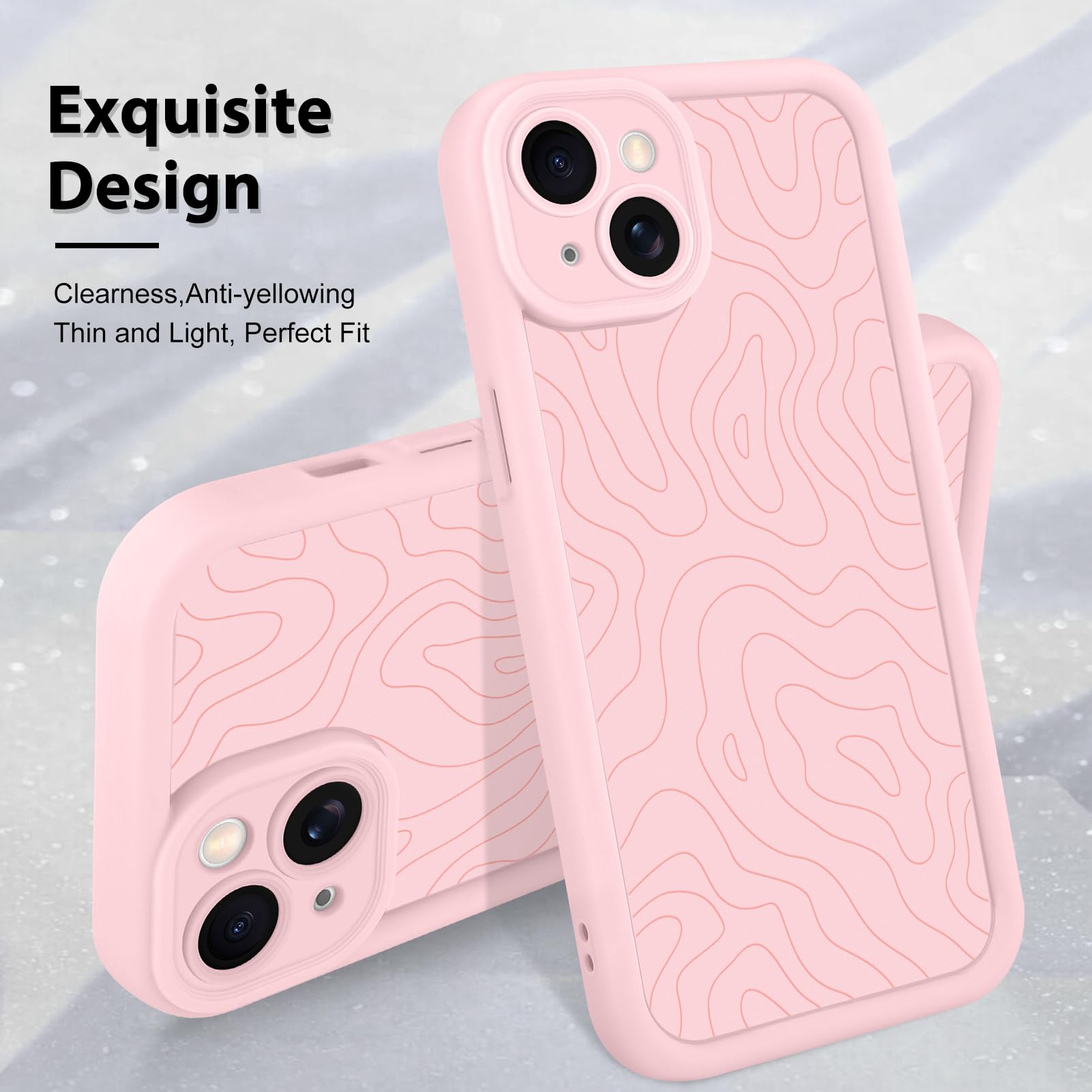 Foto 4 pulgar | Funda De Teléfono Mzelq Para Iphone 15 Silicone Wave Ripple Pink - Venta Internacional.