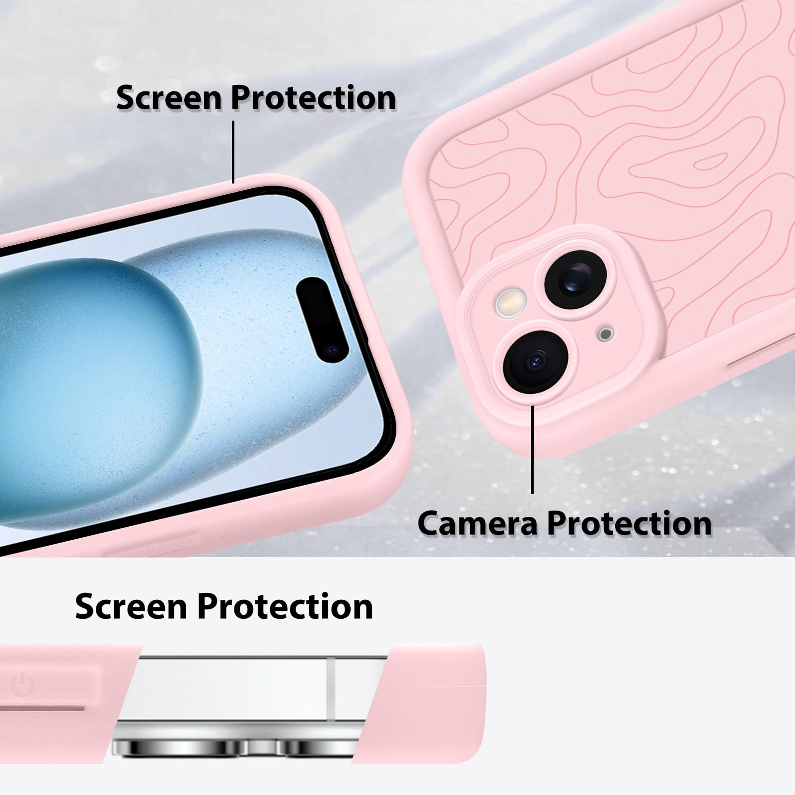 Foto 5 pulgar | Funda De Teléfono Mzelq Para Iphone 15 Silicone Wave Ripple Pink - Venta Internacional.