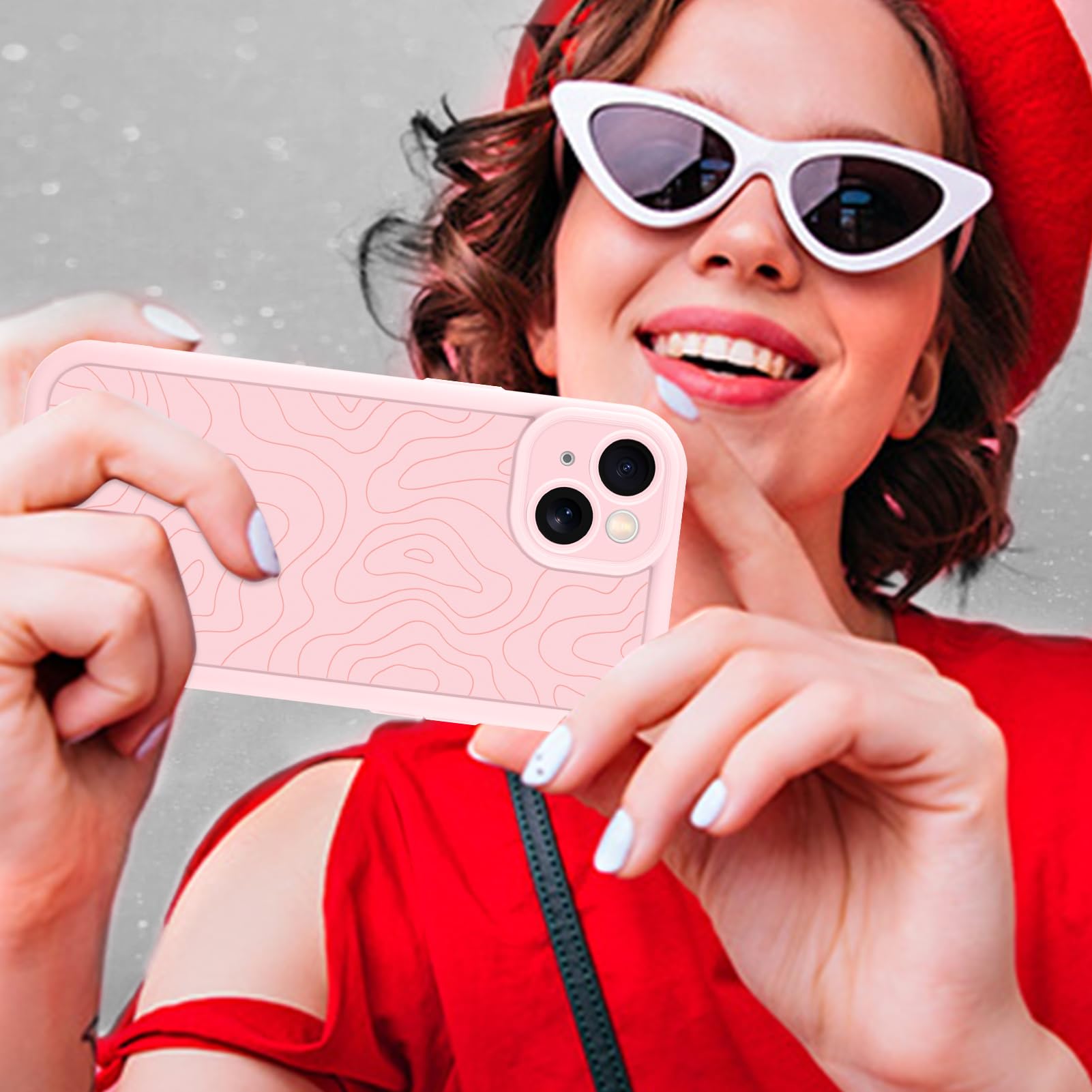 Foto 7 pulgar | Funda De Teléfono Mzelq Para Iphone 15 Silicone Wave Ripple Pink - Venta Internacional.