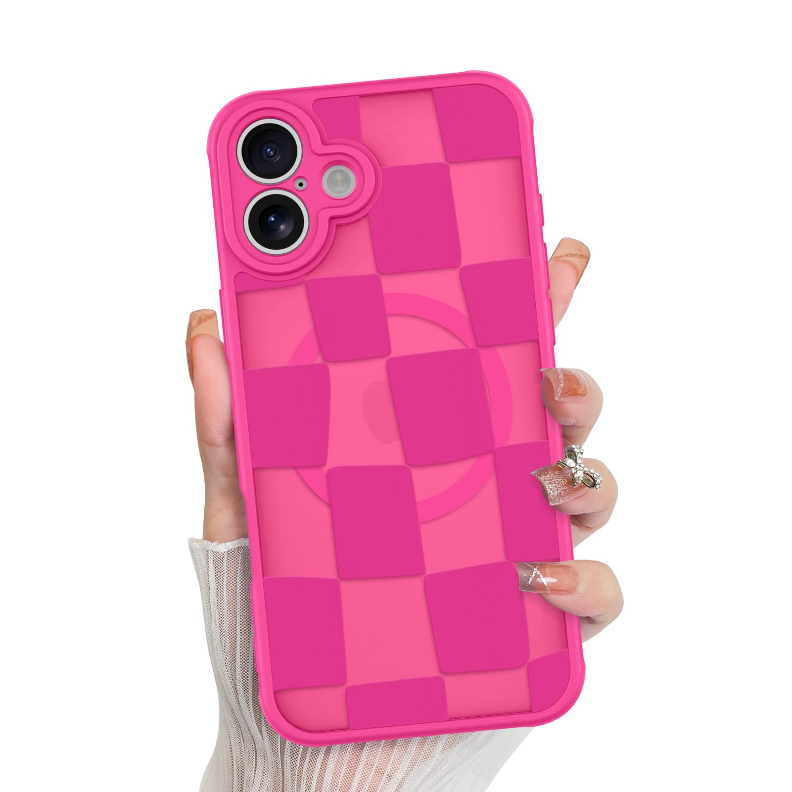 Funda Kanghar Para Iphone 16 Plus A Cuadros, Color Rosa Intenso Mate - Venta Internacional.